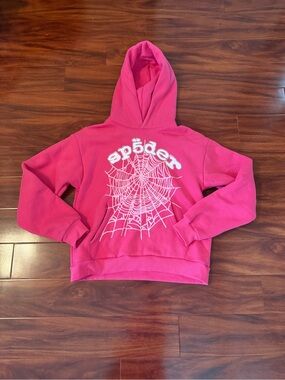 Spider Web Graphic Pink Hoodie